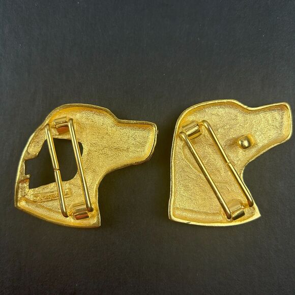 Vintage Double Dog Head Labrador Paquette Belt Buckle Gold Tone Signed 2 Piece main image 10